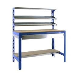 PROREGAL Établi BUFFALO avec étagère frontale et tiroir | HxLxP 84x120x61cm | Capacité de charge 600kg | Bleu - bleu métal RS36-04_0