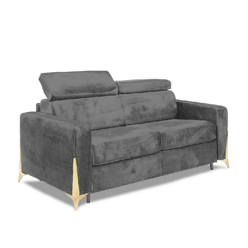 CANAPÉ EXPRESS ODACIO CONVERTIBLE 140CM TÊTIÈRES RÉGLABLES MATELAS ÉPAISSEUR 16CM PIEDS DORÉS VELOURS GRIS_0