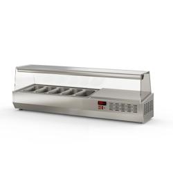 CORECO Vitrinette D'Exposition - Presentoir A Ingredients Avec Vitre Pare Haleine - +2/+80 - 1345X336X436 - Inox  - Capacite 5 Bacs Gn1/4 EI135-1/4 -_0