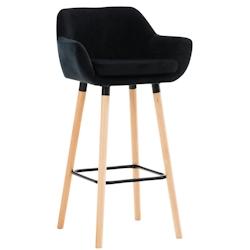 Décoshop26 - Tabouret de bar lounge x1 design scandinave assise en velours noir pieds en bois repose-pieds en métal 10_0004914 - noir 3000252355498_0