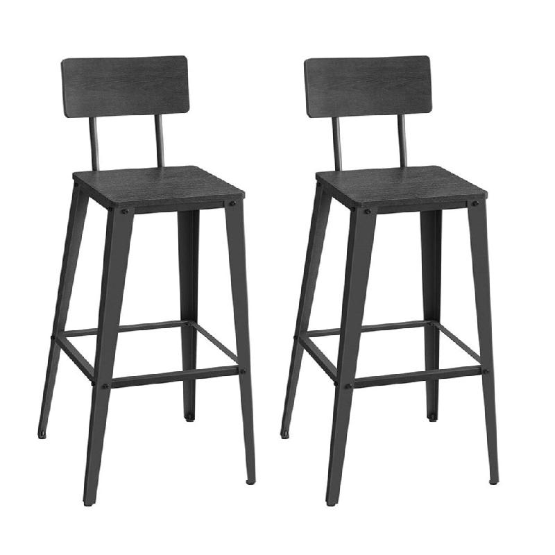 Helloshop26 - Tabouret bar industriel lot de 2 chaise bar cuisine avec dossier cadre en acier montage facile style industriel noir 12_0007705 - 300022_0