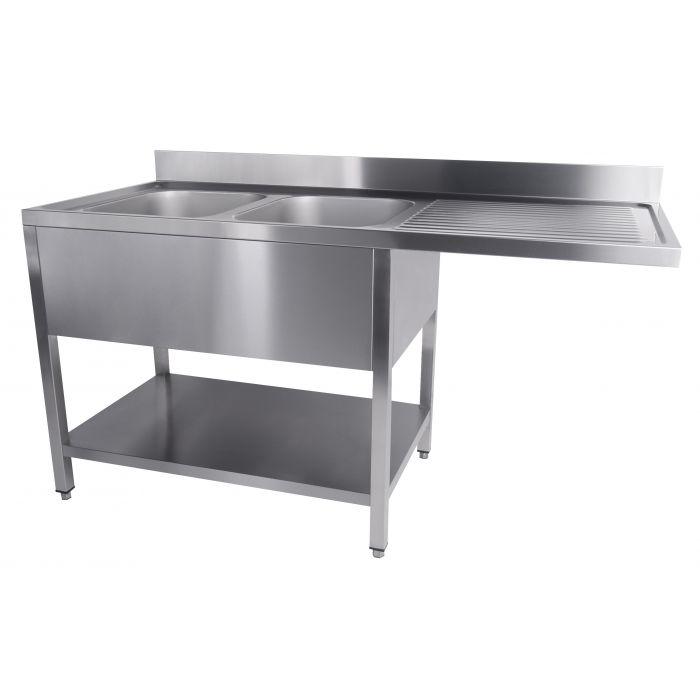 Plonge inox professionnelle avec étagère 2 bacs à gauche et passage lave-vaisselle 1600x700xh850 - 7333.1420_0