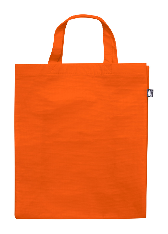 Sac shopping RPET - polyester laminé avec soufflet et anses courtes - 110 g/m² - couleur orange_0