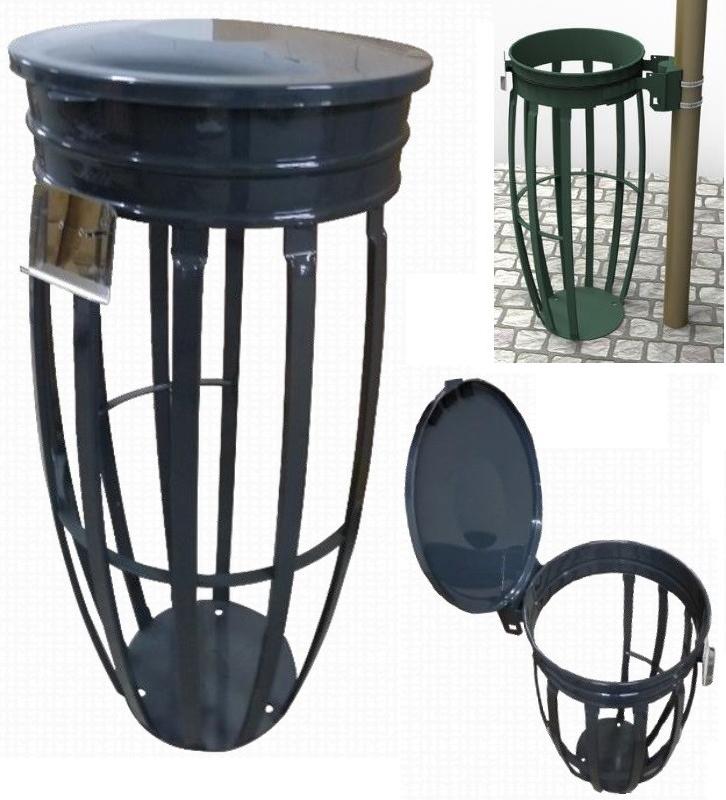 Support sac Vigipirate - protection au vent - fixation sol ou poteau - 80 à 130L - gris anthracite_0