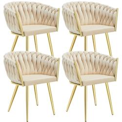 TecTake GmbH Lot 4 chaises de salle à manger en velours design noué sable/or -405950 - beige 405950_0