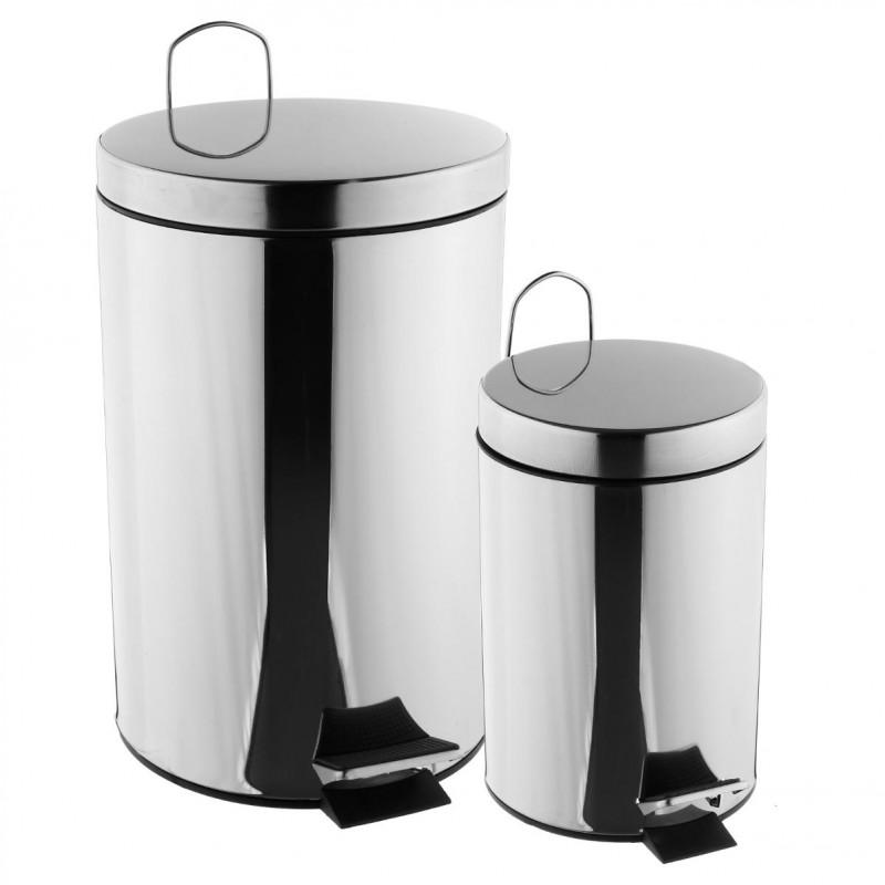Lot de 2 poubelles inox 12L & 3L argent - ouverture à pédale - Paris Prix_0