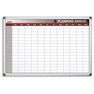 Bi-office planning annuel perpétuel banc magnétique effaçable à sec, cadre aluminium l90 x h60 cm_0