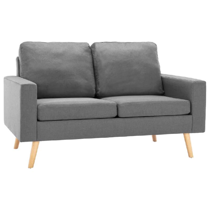 Canapé 2 places en tissu gris clair - Structure en bois, coussins rembourrés - Dimensions 130x76x82,5 cm_0