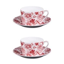 Coffret 2 déjeuners et sous tasses assorties 35 cl Louise -  Rouge Rond Porcelaine Table Passion - rouge porcelaine 3106232376641_0