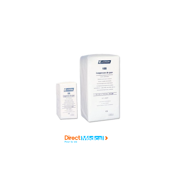 Compresse de gaze non stérile 7.5 x 7.5 cm - 12 plis - 27 x 30 - Sachet de 100 - Absorption élevée - Euromedis_0