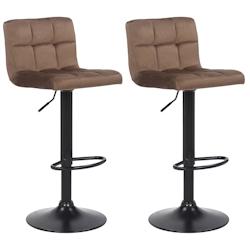 Décoshop26 - Lot de 2 tabourets de bar en velours marron coutures décoratives piètement métal noir 10_0004146 - marron 3000251953961_0