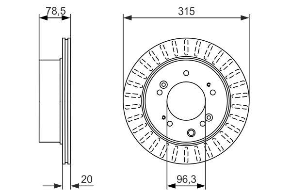 Disque de frein ventilé Bosch 0986479793 - boîte de 2 pour montage arrière - 5 trous_0