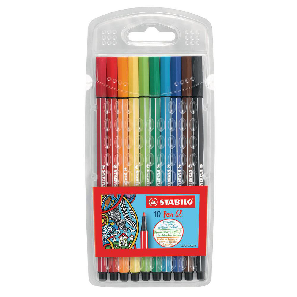 ETUI CHEVALET 10 FEUTRES DE COLORIAGE STABILO PEN 68 - POINTE MOYENNE - COLORIS ASSORIS