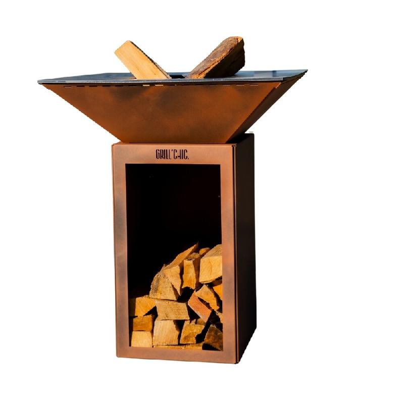 GRILLCHIC brasero cevenol acier bois carre 74 imitation corten double cuve - BRACDCCE_BOIS_IMIT_CORTEN_0