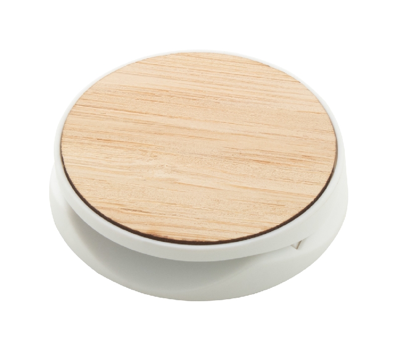 Support pour mobile en plastique - Base auto-adhésive - Couvert de bambou - Forme ronde - Couleur blanche_0
