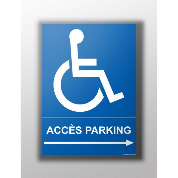 4280254 - Panneau Accès parking flèche droite - Picto handicapé - Handinorme - 150 mm x 210 mm_0