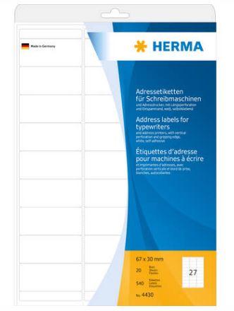 Étiquette d'adresse pour machines à écrire - A4, 67 x 30 mm - Référence 4430 - Papier mat certifié FSC®_0