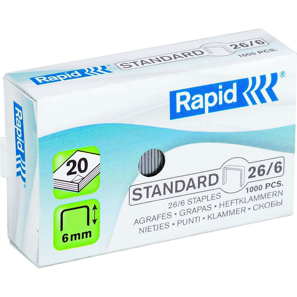 AGRAFES RAPID Nº26/6 - GALVANISEES - BOÎTE DE 1000