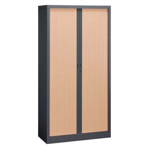 ARMOIRE MÉTAL À RIDEAUX UNION G. H 198 X L 100 X P 45 CM CORPS ANTHRACITE RAL 7016 RIDEAUX HÊTRE