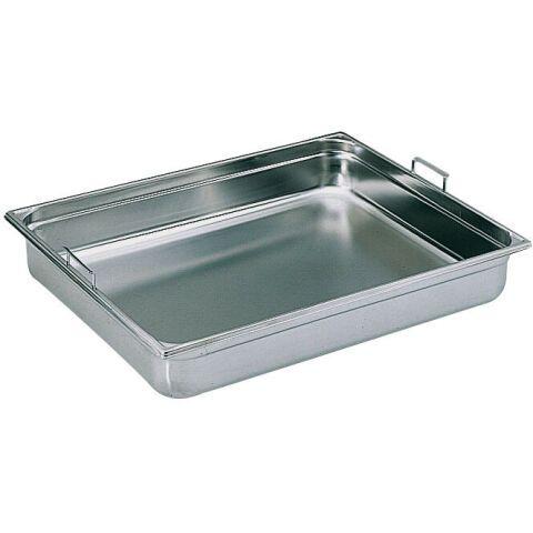 BAC GASTRONORME PLEIN INOX - AVEC ANSES ESCAMOTABLES - GN 2/1 PROFONDEUR 15 CM