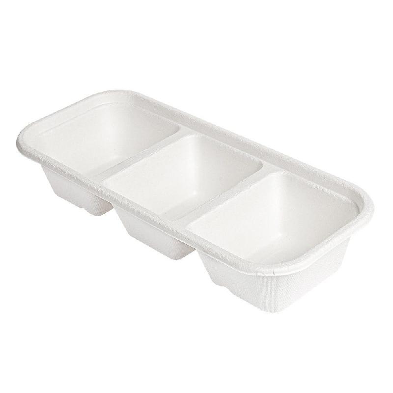 Barquette bagasse 3 compartiments 500 ml 22,5 x 9,6 x 4,3 cm blanc - par 600_0