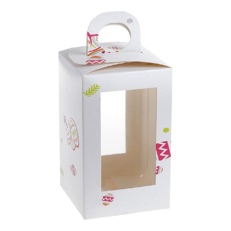 Boite d'oeuf de Pâques carton blanc et motif oeufs 11x11x18 cm - par 25_0