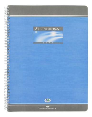 LOT DE 5 - CAHIER SPIRALE CONQUÉRANT SEPT A4+ 24 X 32 CM GRANDS CARREAUX 180 PAGES
