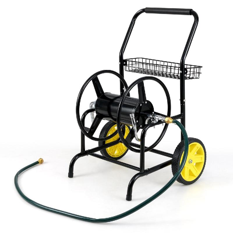 Chariot à tuyau de jardin 76 x 55 x 92 cm avec enrouleur facile et grande capacité en métal noir 20_0011408 - noir métal 3000226711978_0