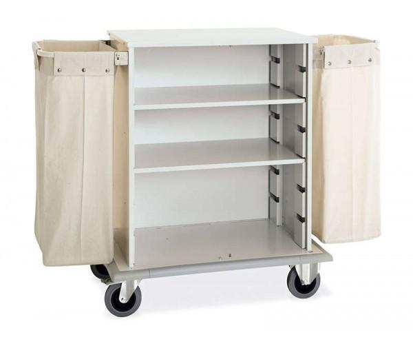 Chariot de rangement et nettoyage équipé – structure en acier avec sac en toile, roulettes pivotantes et pare-chocs en caoutchouc_0