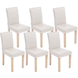 CLP Lot de 6 Chaises de salle à manger Ina similicuir avec pieds en Bois Crème/Nature - beige polyester 181503304_0