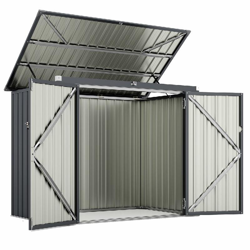 COSTWAY Bac à roulettes pour 2 poubelles à roulettes, métal galvanisé, poubelle avec 2 portes et couvercle à charnières - argenté métal SF6497SD_0
