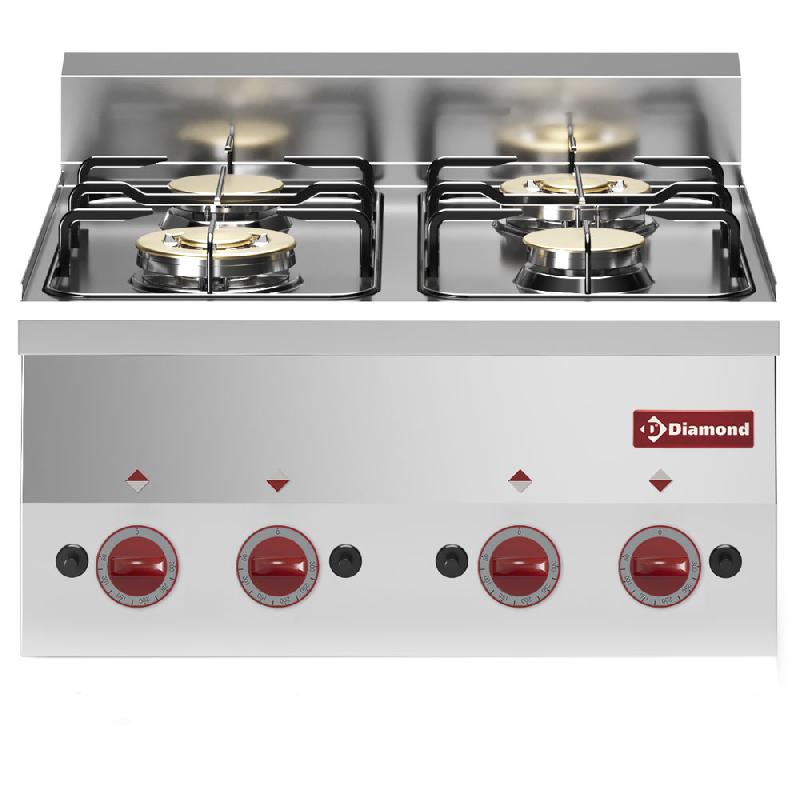 Cuisinière 4 feux gaz à poser - G60/4F6T-N - acier inoxydable 18/10 avec brûleurs haut rendement_0