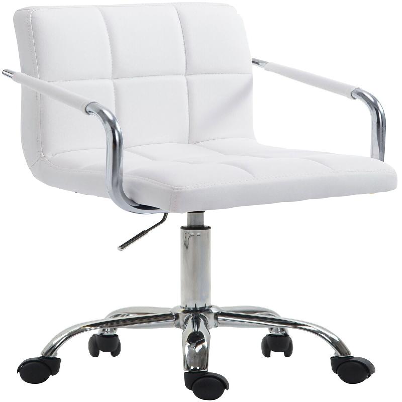 Décoshop26 - Chaise de bureau sur roulettes hauteur réglable en PVC blanc et métal chromé 10_0002542 - blanc métal 3000251075236_0