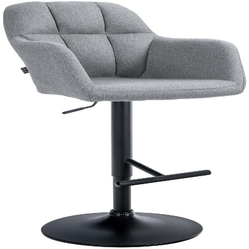 Décoshop26 - Tabouret de bar chaise haute x1 fonction rotation 360° en tissu gris avec coutures décoratives piètement métal noir 10_0005280 - gri_0