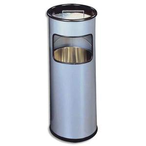 Durable corbeille à papier ronde en métal + cendrier sable - 17+2 litres - ø26 x h62 cm - argent_0