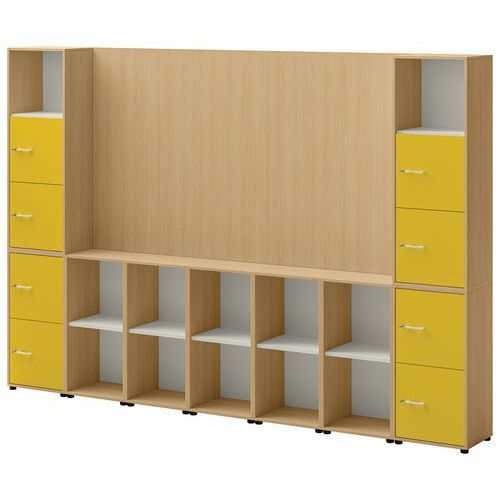 ENSEMBLE MEUBLE TV ET RANGEMENT IVO N°2 CHÊNE/PORTE JAUNE - QUADRIFOGLIO