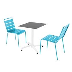 Oviala Business Ensemble table de terrasse stratifié ardoise et 2 chaises bleu - Oviala - bleu métal 110678_0
