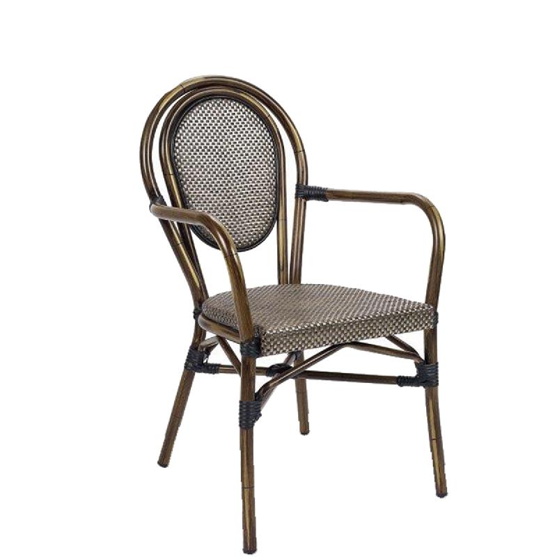 Fauteuil de terrasse Boulevard - design doré et noyer - aluminium léger et empilable_0