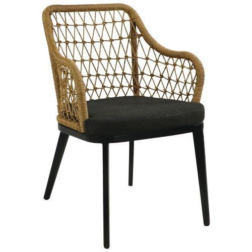 FAUTEUIL MILAN WICKER/ALU COUSSIN - PAILLE/NOIR - PROLOISIRS