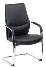 Fauteuil visiteur pied luge - simili-cuir noir - modèle Bradley avec piètement en acier chromé_0