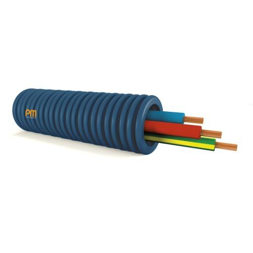 GAINE ICTA PRÉFILÉE 3X2,5 MM² Ø 20 MM H07V-U BLEU-NOIR-VERT/JAUNE - COURONNE 100 M PM PLASTIC MATERIALS