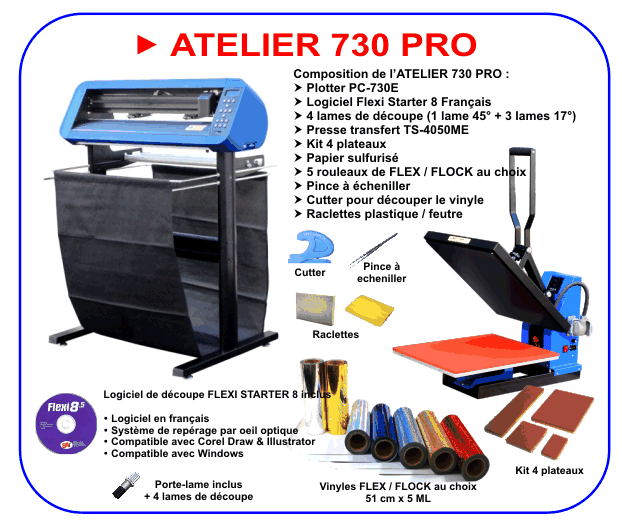 Kit de démarrage et traceur de découpe - Atelier 730 PRO - Plotter PC-730E et presse transfert 40x50 cm_0