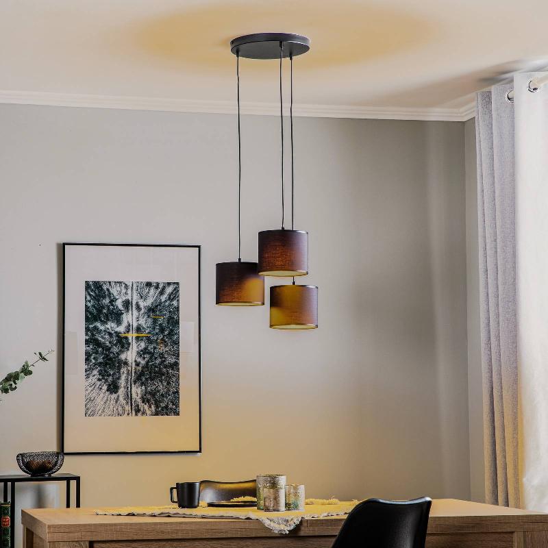LUMINEX SUSPENSION SOHO, CYLINDRIQUE, RONDE, À 3 LAMPES, BLEU/DORÉ