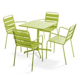 Oviala Business Ensemble table de jardin et 4 fauteuils en métal vert  - Oviala - vert acier 105400_0