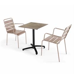 Oviala Business Ensemble table de jardin stratifié marbre et 2 fauteuils taupe - Oviala - gris métal 110148_0