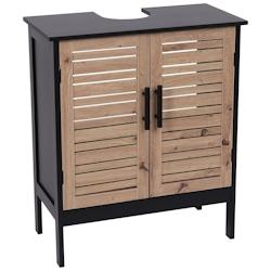 TENDANCE Meuble sous lavabo 2 Portes et 1 Etagère intérieure H 70 cm -  Noir - noir 3664323182491_0