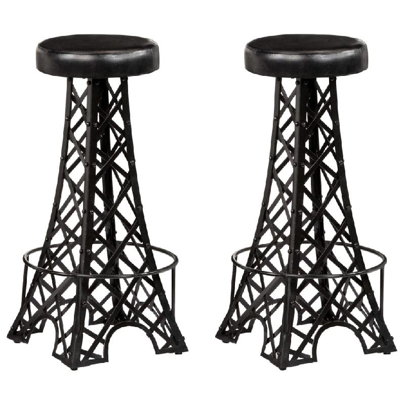 VidaXL Tabourets De Bar Lot De 2 Cuir Véritable - noir multi-matériau 247660_0