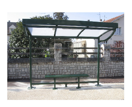Abri bus new grand lieu lc0331 / structure en acier / bardage en verre sécurit / avec banquette / 400 x 160 cm_0