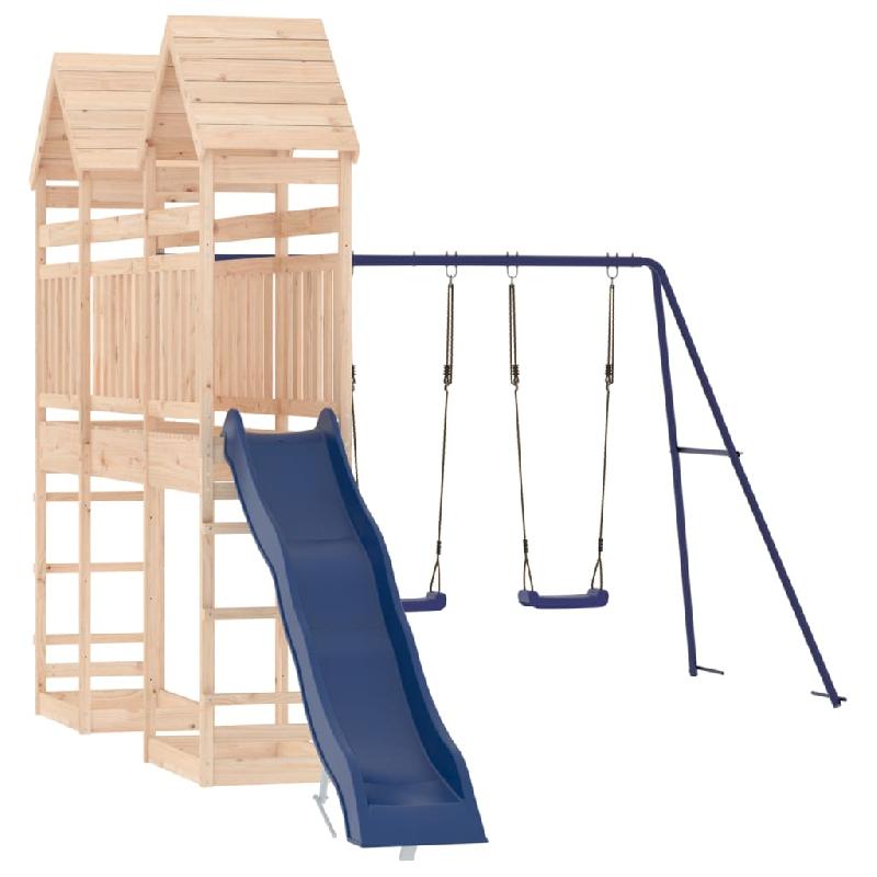 Aire de jeux d'extérieur en bois de pin massif - Balançoires, toboggan ondulé, portiques robustes - Dimensions 315 x 558 x 264 cm - Réf. 02_0004786_0