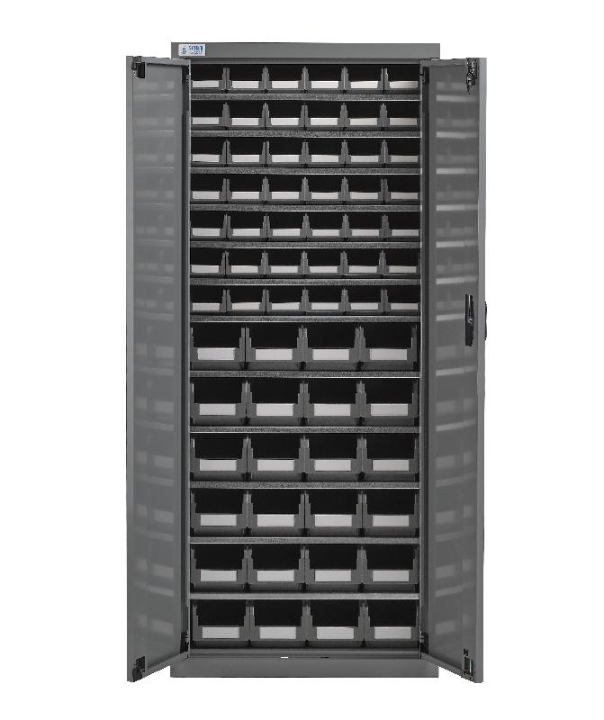 Armoire porte-bacs moyenne - 66 bacs inclus - Coloris gris - 2 portes battantes avec serrure_0